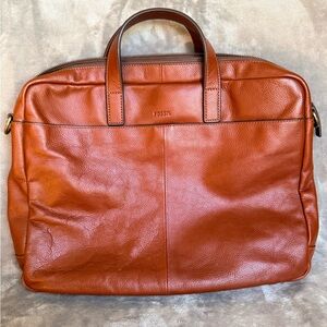 Fossil Men's Chestnut Brown Pebble Soft Leather Double Handle Briefcase